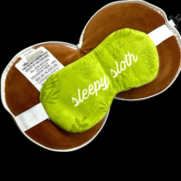 Sleepy Sloth Eye Mask Travel Pillow 2 in 1 Relaxeazzz Compact Zippered Clip On - Picture 4 of 10